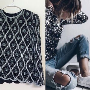 ✨SALE✨Vintage 80s Silk Beaded Shirt
